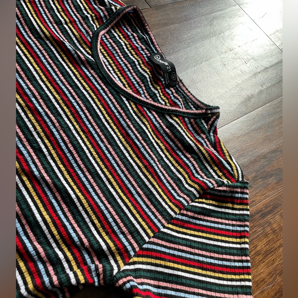 Popular 21 Multicolor Striped Ribbed Fitted Tee - Picture 5 of 6